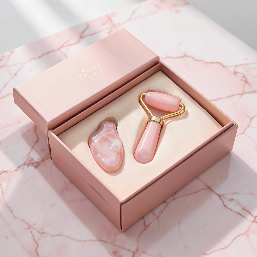 Rose quartz face roller set